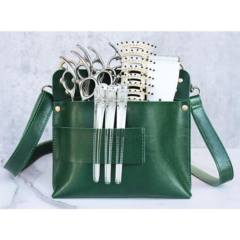 Scissor Holder, Hair Tool Bag Built in 7 Scissor Positions Shear Holder Hairstylist Essentials with Waist Shoulder Belt for Hairstylist Groomer Makeup Artists Comb Clip (Green) GREEN