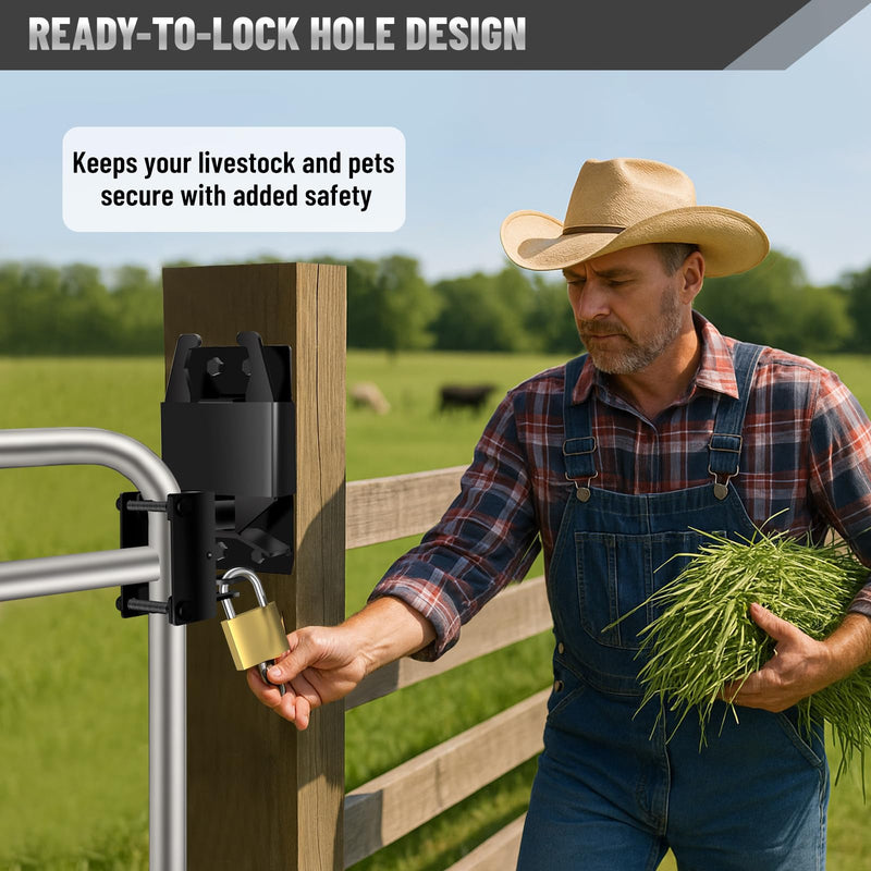 2 Pcs Farm Gate Latch, Heavy Duty 2 Way Gate Latch Lockable, Livestock Gate Latches for Metal Gates, Ranches, Farms, Stables, Horse Corrals, Pet Cages, Black Hardware with Screws
