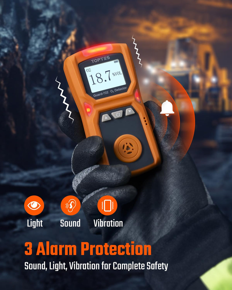 Guard-722 Oxygen Detector, Portable O2 Monitor, 0-30%, Rechargeable 120H Battery Duration, Sound, Light and Vibration Alarms, Dust and Explosion Proof, Handheld O2 Meter for Work, Home - Orange