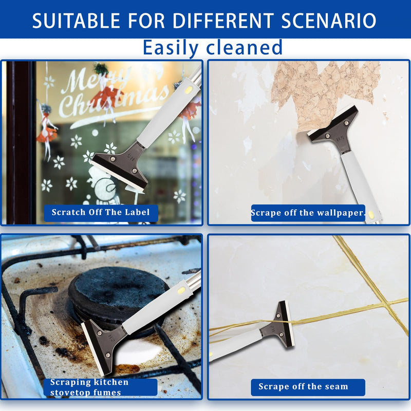 61in Floor Scraper Long Handle Heavy Duty, 4 inch Razor Blade Floor Scrapers Metal Paint Scraper with 10PCS Extra Metal Blades Paint Scraper Ideal for Cleaning Stove Top Windows Glass Wall 000
