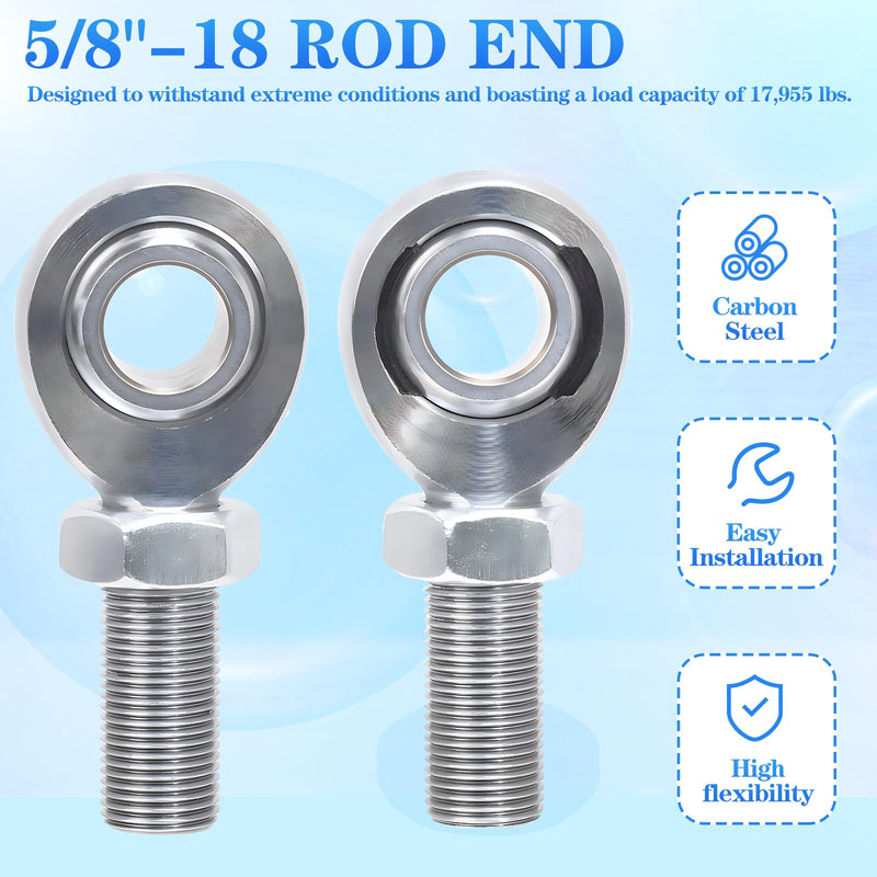 5/8"-18 Rod End Bearing Heim Joints, XMR10 Chromoly Rod End Heim Joint Steering Shaft Support, Spherical Rod End,5/8-18 LH and RH Hand Male Thread Heim Joint with Jam Nuts -2Pk 5/8"-18-2Pk
