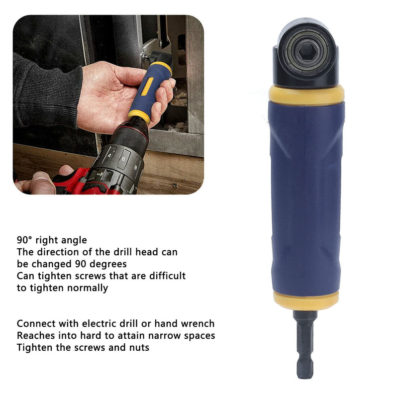 Right Angle Drill Adaptor, Right Angle Drill Attachment 90 Degree Yellow Blue Drills Attachment Extension Driver Used with Electric Drill for 1/4in Standard Hex Shank Drill Bits