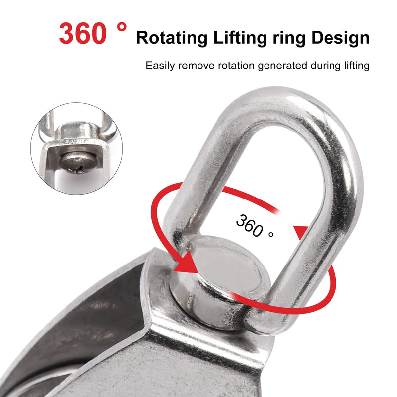 M50 Single Pulley Snatch Block Lifting Crane Heavy Duty Swivel Hook 304 Stainless Steel, 3/8" Rope x 2" Sheave, 800 lbs Load (M50-2PCS) M50 (2PCS)