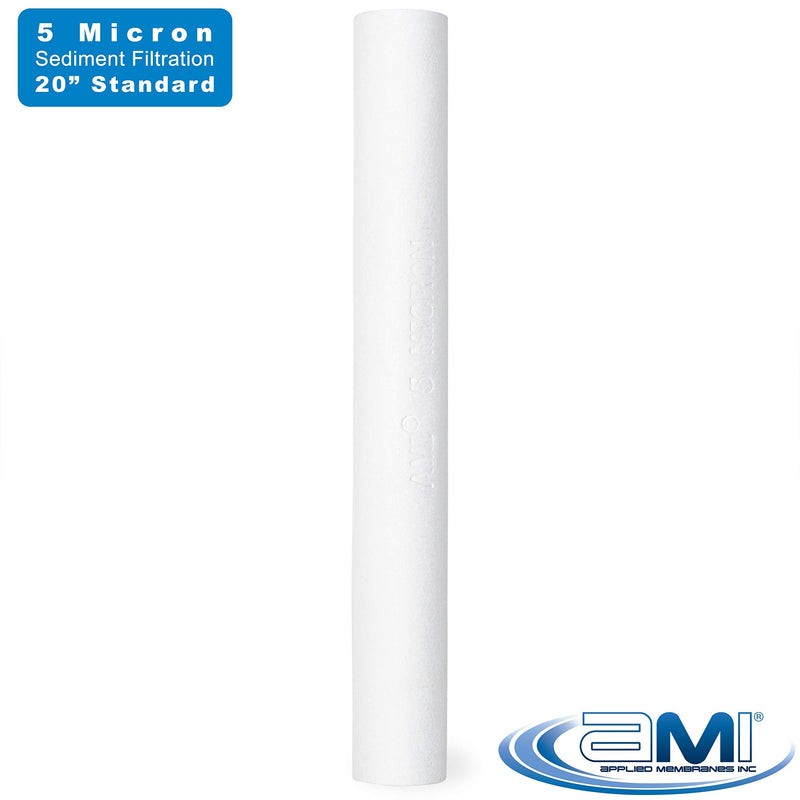 APPLIED MEMBRANES INC. 5 Micron Sediment Filter Replacement 2.5x20 | 20-inch Standard Size Fits All Standard Filter Housing | Removes Rust, Dirt, Sand, Silt, and Suspended Solids | H-F2005CF