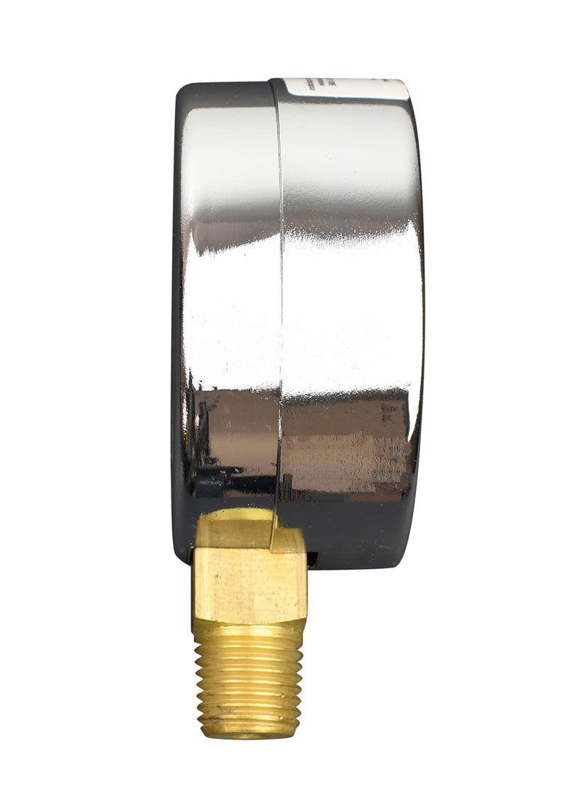 2-1/2" Pressure Gauge, Chrome Plated Steel Case, Dry, 0-2000 psi/kPa, Lower Mount 1/4" NPT