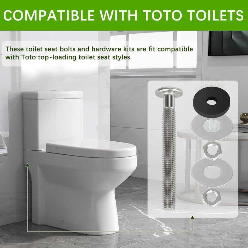 Stainless Steel Toilet Tank Bolts & Rubber Gaskets Kit (2 Pack) for Toto Toilet Parts - Leak-Proof Toilet Seat Bolts & Seals, Fits for Toto Toilets