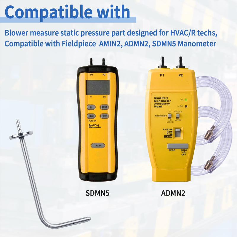 ASP2 Static Pressure Probes HVAC Fits for Fieldpiece Manometer AMIN2, ADMN2, SDMN5, Pitot Static Tube with Magnetic Flange(2 Pack)