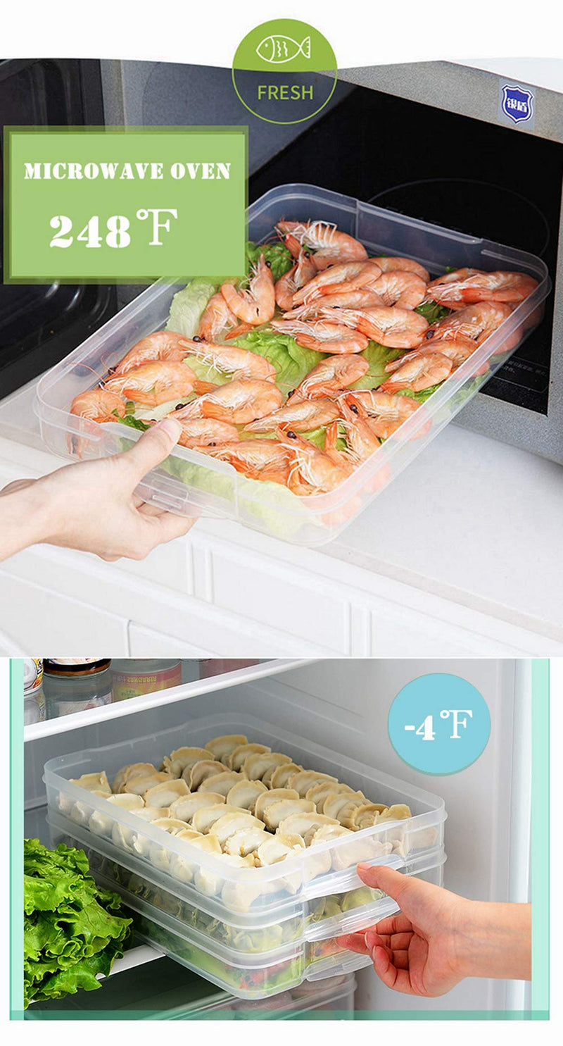 Refrigerator Organizer Bin, Plastic Food Storage Containers with Lid, 3-Layer, BPA free, Stackable Food Organizer Keeper for Snack, Vegetables, Meat, Fish, Bacon (blue) blue
