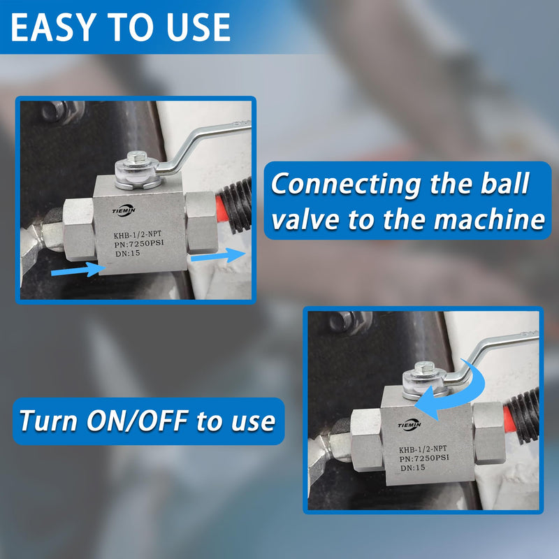 TieMin High Pressure Hydraulic Ball Valve 1/2 Inch 7250 PSI High Pressure, Shut-Off 2 Way Hydraulic Ball Valve KHB 1/2" NPT KHB-1/2-NPT