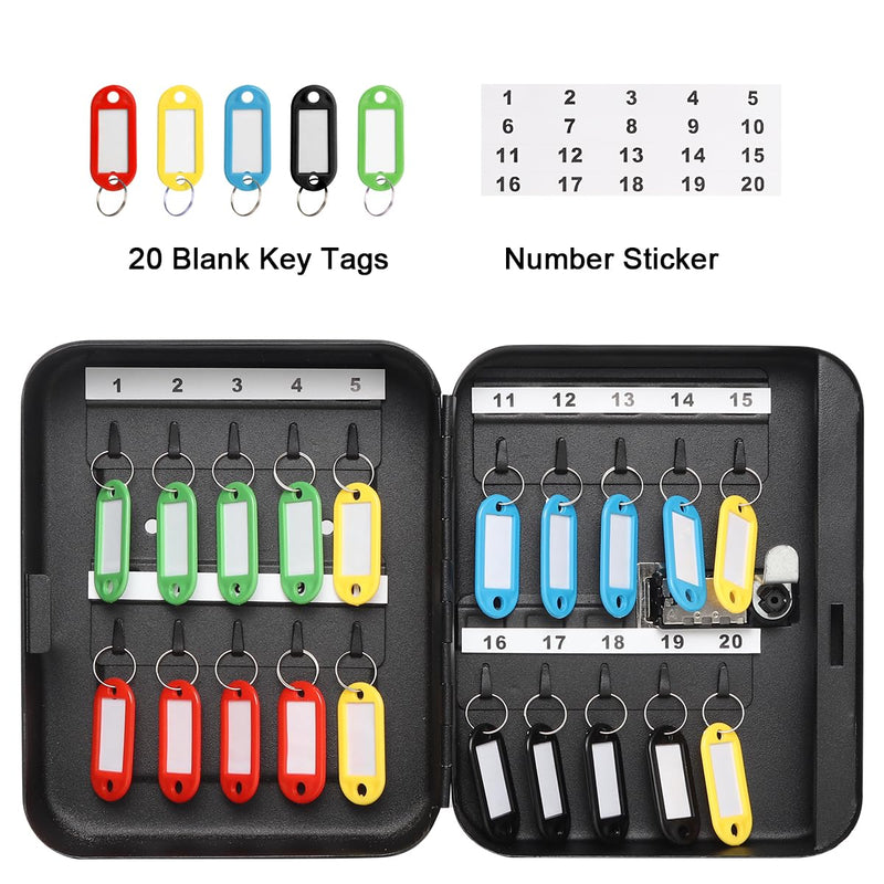 Decaller 20 Key Storage Lock Box with Code, Wall Mount Metal Security Key Cabinet with Combination Lock, 7.87" x 6.30" x 2.95", Black Black With Combination Lock