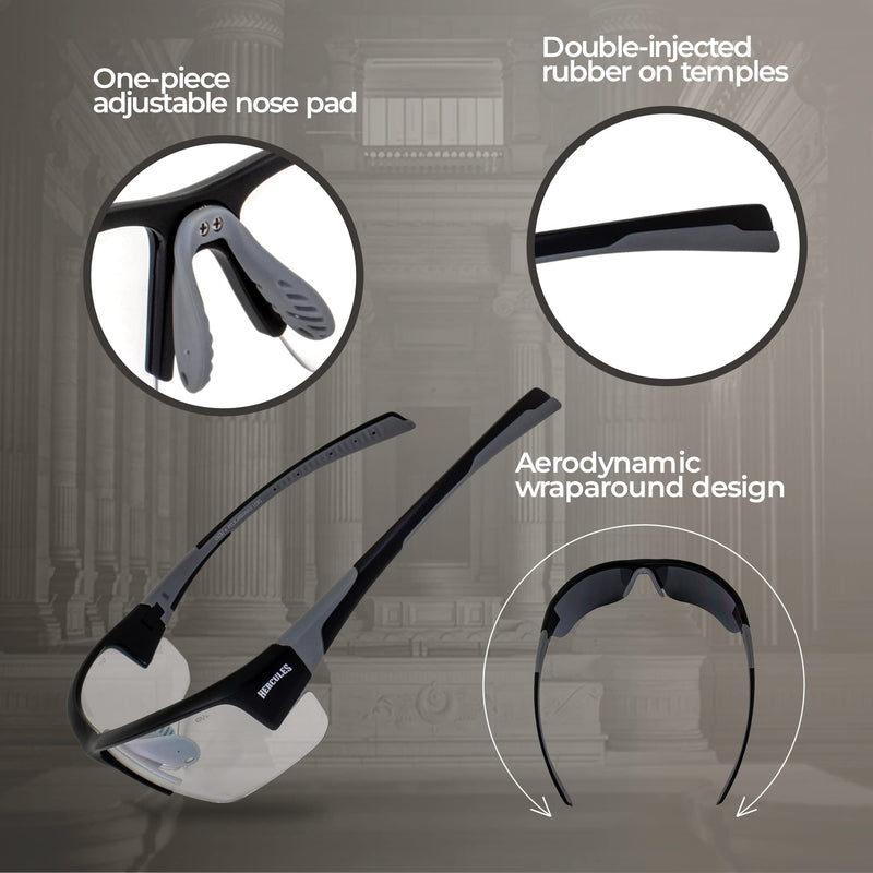 Global Vision Hercules 7 Safety Sunglasses Photochromic Auto-Darkening Clear to Smoke Lens ANSI Z87.1 Black
