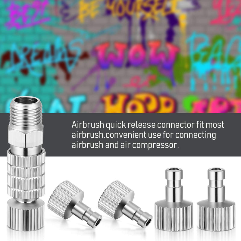 Airbrush Quick Release Coupling Disconnect Adapter Kit, 5 Pieces 1/8 Inch Female Connectors and Male Adapters Adjustment Control Valve Airbrush Accessories for Air Compressor