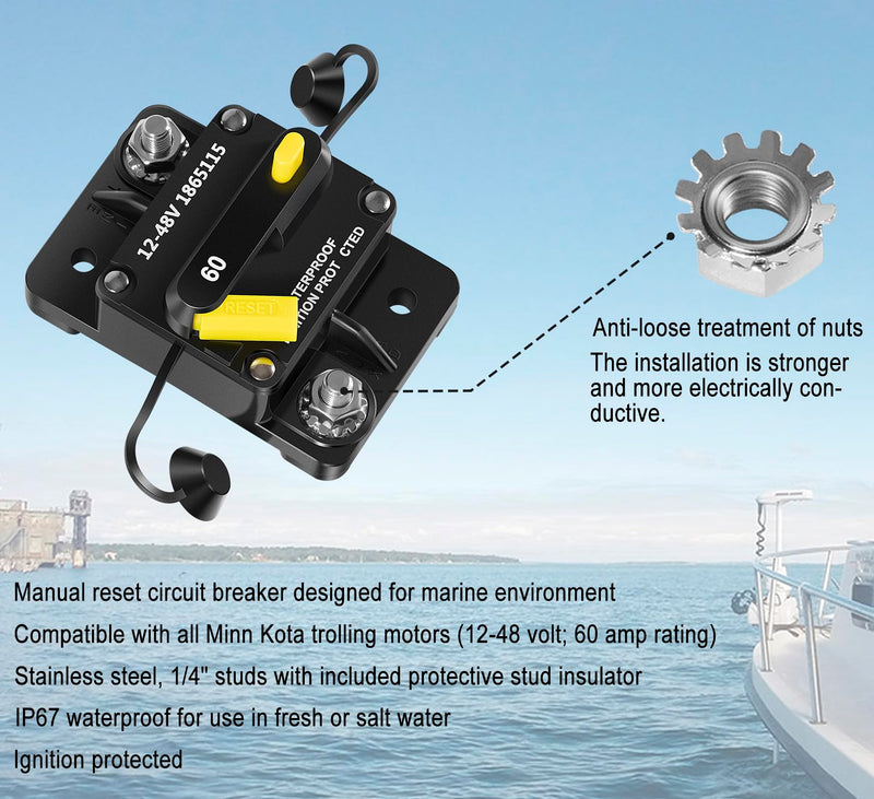1865115 MKR-27 Circuit Breaker 60 Amp for All Minn Kota 12V/24V/36V/48V Electric Trolling Motors,Waterproof,Designed specifically for marine environments