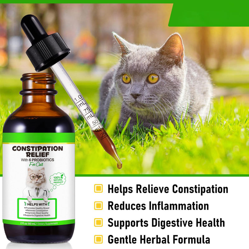 Cat Constipation Relief Drops, Natural Laxative for Cats with 6 Probiotics, Softener Liquid Supplement for Digestive Health, Easy-Use Dropper for Kittens & Senior Cats, 2 fl oz(Chicken Flavor) Chicken Pack of 1