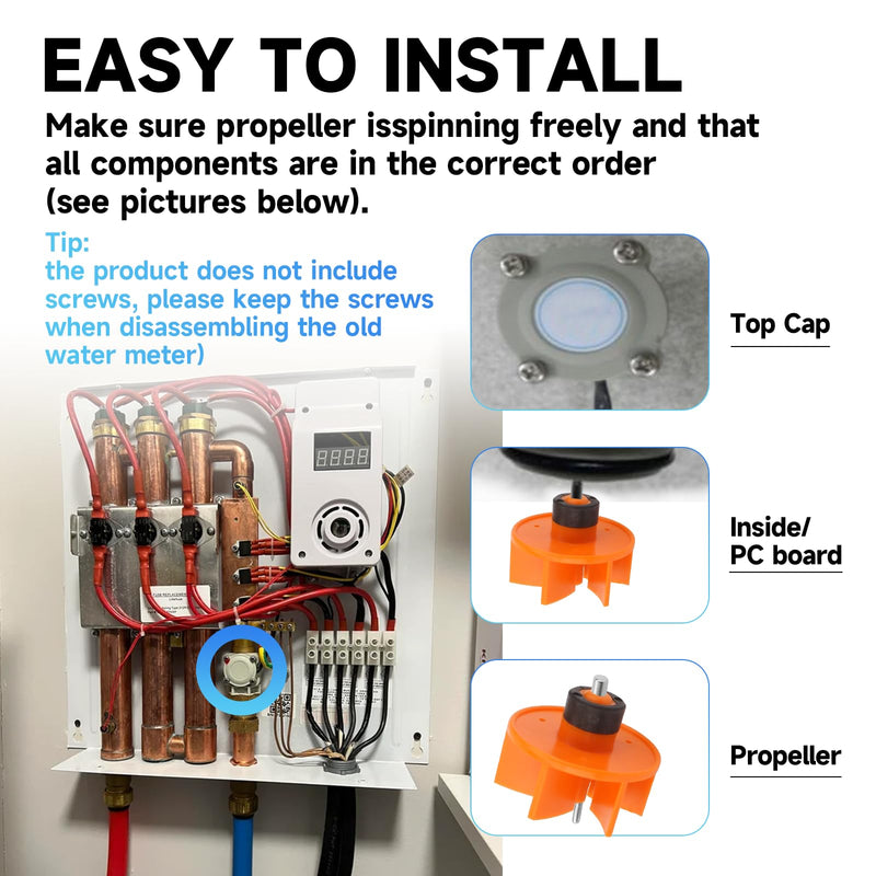 FSA NFSML Flow Sensor Assembly for EcoSmart Eco 8 & 11 Electric Tankless Water Heaters, Water Flow Meter Replacement for Eco Smart Water Heating Accessories Part