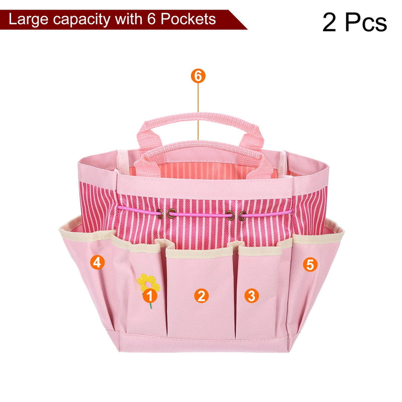 HARFINGTON 2pcs Garden Tool Bag 13.19" x 3.94" x 9.45" Large Oxford Tote Bag with Pockets Gardening Plant Tool Organizer Storage Carrier Store for Outdoor Women Men, Pink