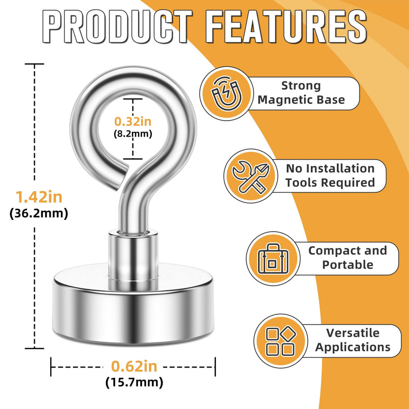 FINDMAG Magnetic Hooks, N52 Grade Magnets Heavy Duty with Hook, Sheep Eye Magnetic Hooks for Cruise, Locker Accessories, Office, School (28 lbs, Pack of 30) 30 Pack 28LBS