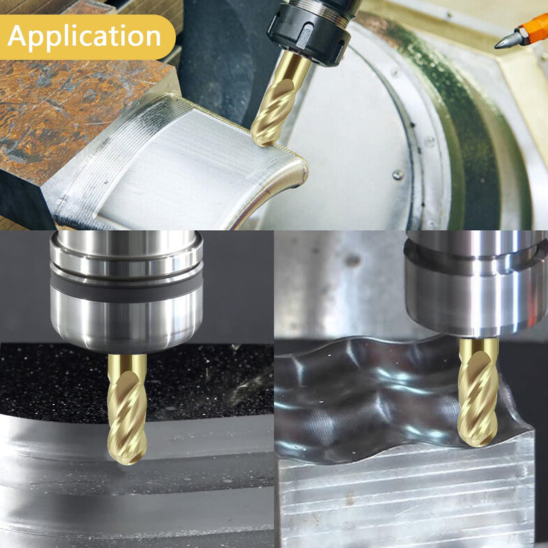 3/8" Solid Carbide Ball Nose End Mill 4Flute End Mill Bits Set with ZrN Coated for Alloy Steels, Hardened Steels 3/8 inch ZrN Coating