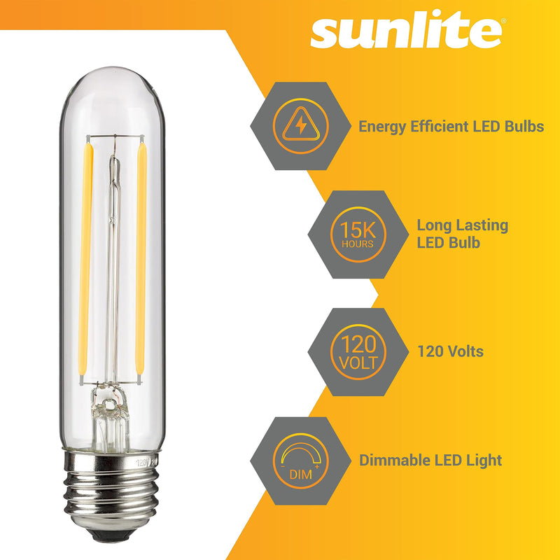 Sunlite 41790 LED Edison T10/T30 Tubular Light Bulb, 2 Watts (25W Equivalent), 160 Lumens, Medium E26 Base, 120 Volts, Dimmable, 90 CRI, UL Listed, Clear, 2700K Soft White, 6 Pack