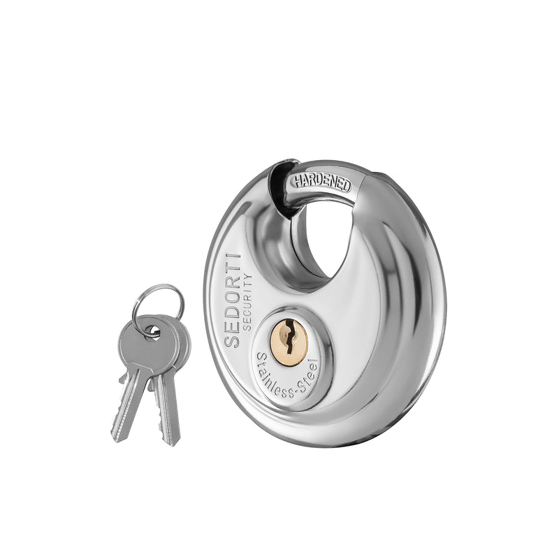 5-Pack Disc Padlocks Keyed Alike, 2-3/4 inch Wide, Stainless Steel 304 Round Lock, Waterproof and Rustproof Storage Lock with Brass Keys, Ideal for Storage Unit Gate, Outdoor, Shed, Fence 5 PACK