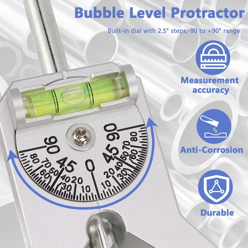 Pipe Center Finder, Pipefitter Tools With Centering Head, Center Finder Tool Pipe Fitting Tools for Measuring Pipe Diameter 0.5" and Up, 4" Y-Type Base Fitted with Adjustable Dial Bubble Protractor