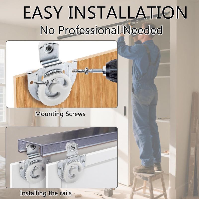 12 Pcs Sliding Closet Door Hardware Closet Sliding Door Wardrobe Cabinet Door Hangers Knob Adjustable Hooks with 24 Screws Closet Door Rollers 12