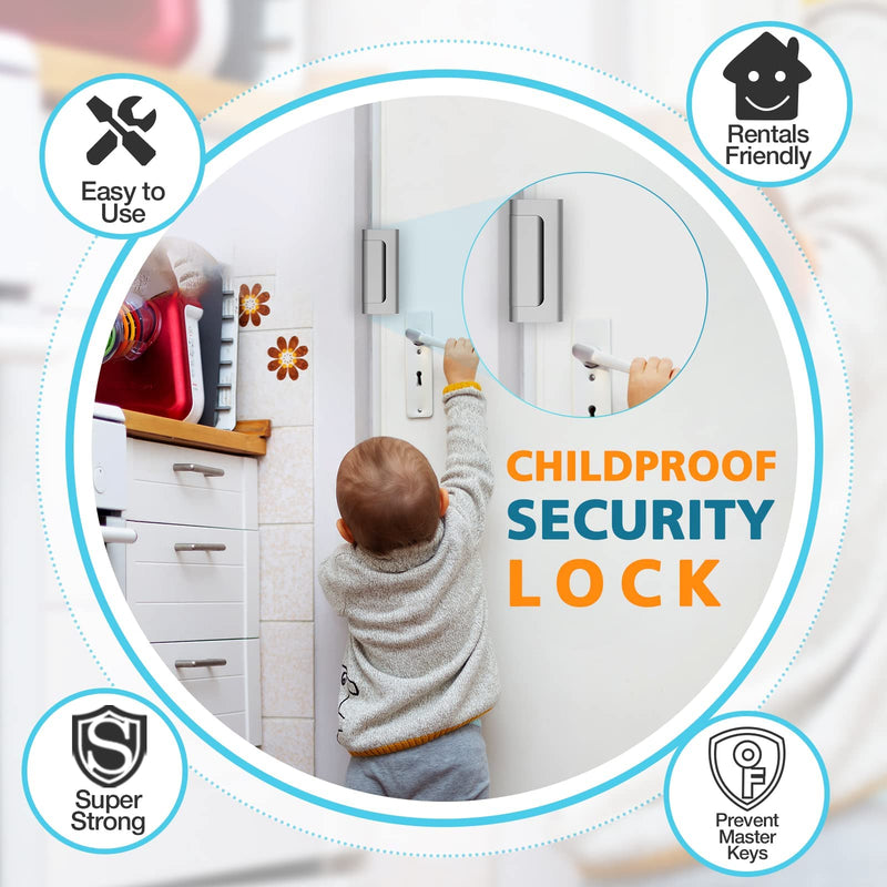 Home Security Door Lock 3 Pack Metal Door Reinforcement Lock for Kids Safety Top Front Door Child Proof Safety Lock Defend High Security Door Locks Latch Withstand 800lbs for Inside Swing Door Chain Sliver