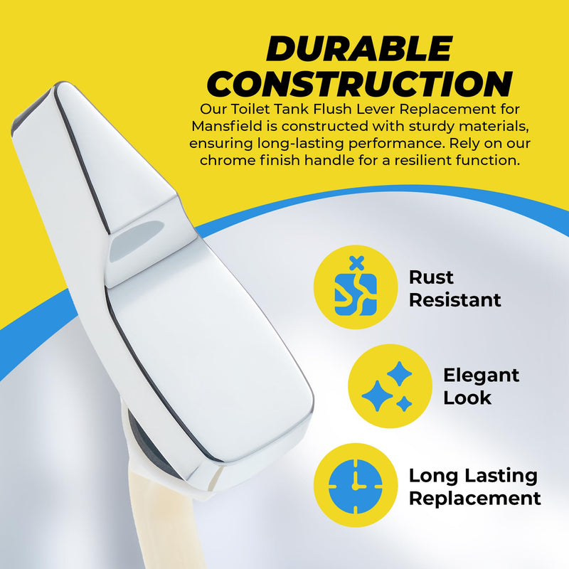 Toilet Tank Flush Lever Replacement for Mansfield - Front Mount, Chrome Finish Handle - Designed for Optimal functionality - Compatible with Mansfield Flush Valve Systems
