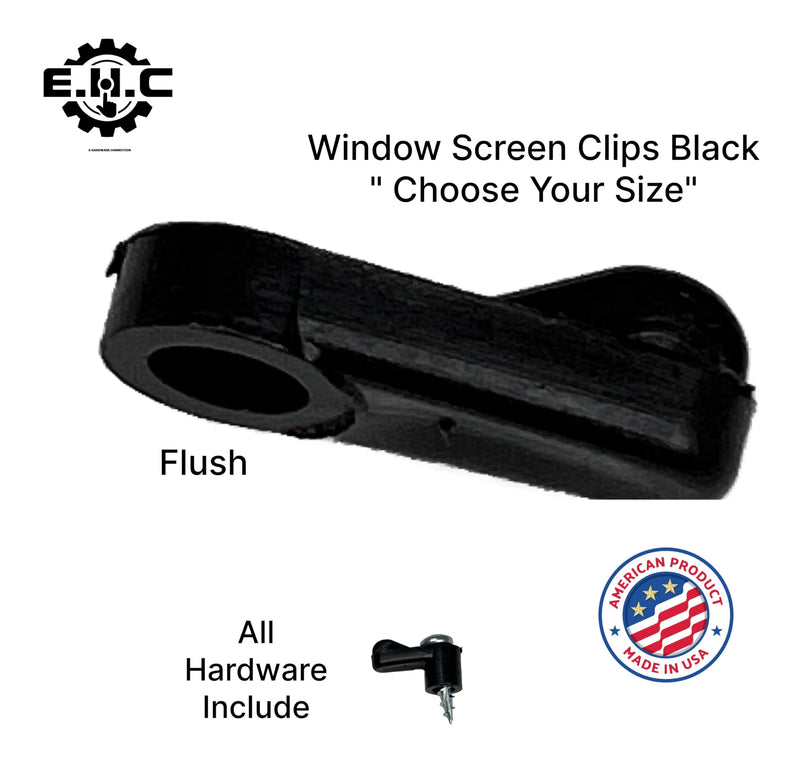 Window Screen Clips "Black” Plastic (Choose Your Size! /Size Run Flush up to 1-3/16” Offset) New or Replacement (10 Pack with All Needed Hardware Included) by E.H.C. (Flush)