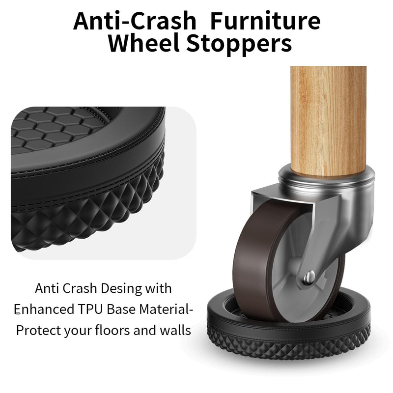 YSD Non Slip Furniture Caster Cups, 12 PCS 50 MM Anti-Sliding Furniture Pads Bed Couch Stopper Floor Protectors with Grip - Black Round Furniture Coasters 50MM