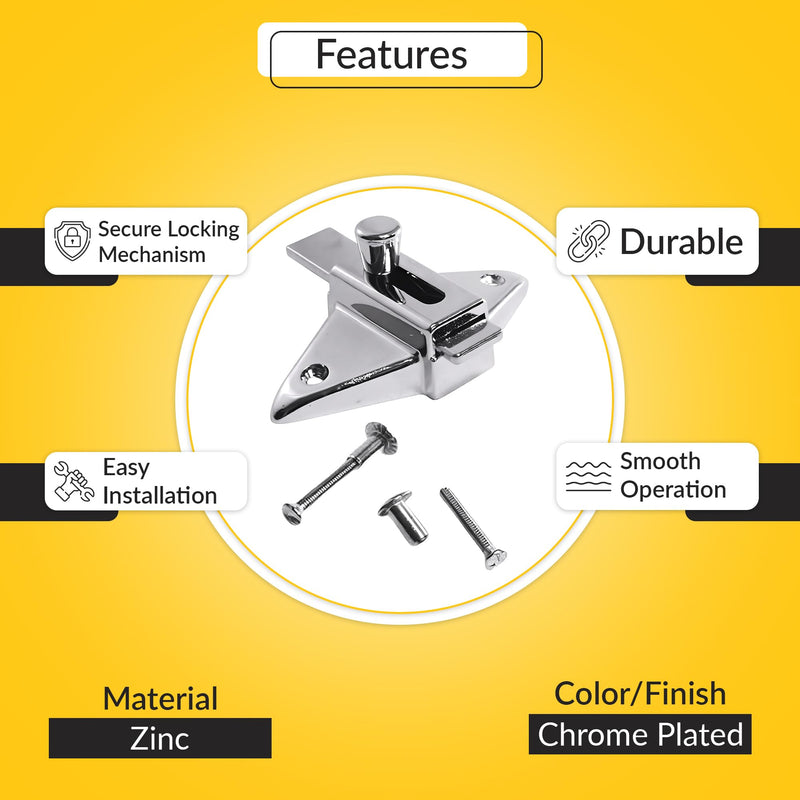 Brixwell 91-79a Slide Latch and Keeper Set With Chrome Plated Finish, Zinc Material, Surface-Mounted, 2-3/4" Latch Hole Centers, Fits 1-1/4" Square Edge Pilaster, Includes Fasteners