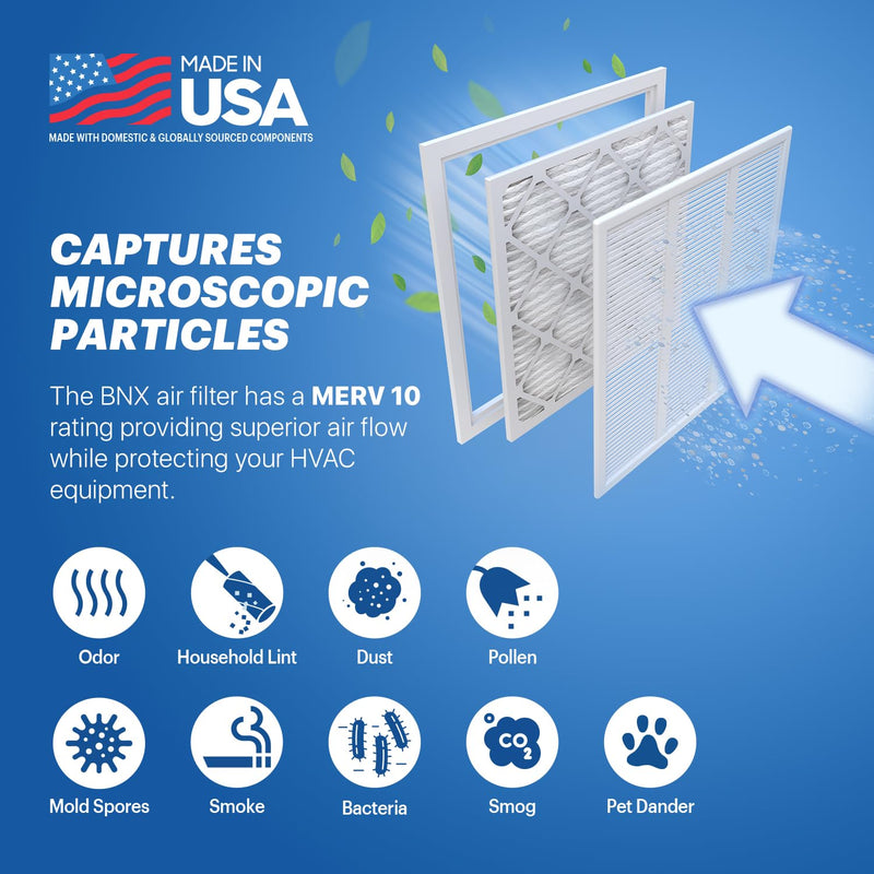 BNX TruFilter 20x23x1 MERV 10 (4-Pack) AC Furnace Air Filter - MADE IN USA - Pleated Air Conditioner HVAC AC Furnace Filters - Removes Odor, Mold, Bacteria, Smoke 20x23x1 4-Pack