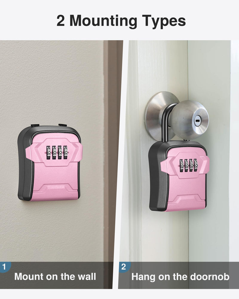 Puroma Lock Box, Key Lock Box Wall Mount & Portable Combination Lockbox with Resettable Code, Security Lockbox for Outside House Keys, Apartment Realtors Spare Keys Storage (1 Pack, Pink) 1