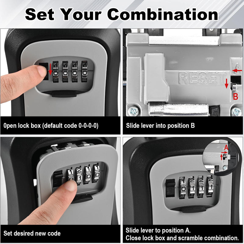 XXL Large Key Lock Box, 5.5”x4.1”x2.1” Waterproof Kirsite Combination Lockbox for Keys Outdoor, Portable Key Lock Box Wall Mount with Code (1 Pack, Black-Gray) 1pcs-XXL
