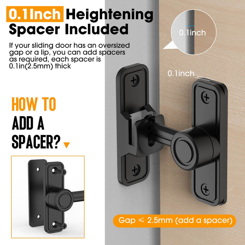 Sliding Barn Door Lock Hardware, 90 Degree Locks for Barn Doors, Flip Gate Latches for Barn, Garden, Bathroom, Outdoor, Garage, Window (Black) Black