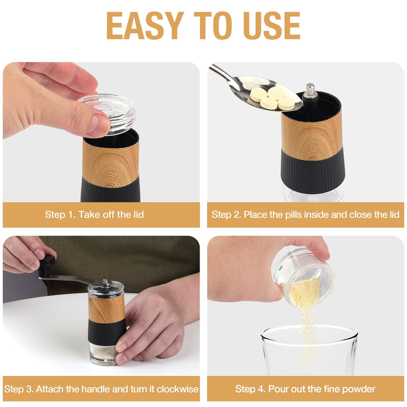 Small Portable Pill Crusher Grinder to Fine Powder for Elderly - Crushes Multiple Pills, Small and Large Medication and Vitamin Tablets - Great for Feeding Tube, Kids, Pets - Ideal for Travel (Wood) Wood