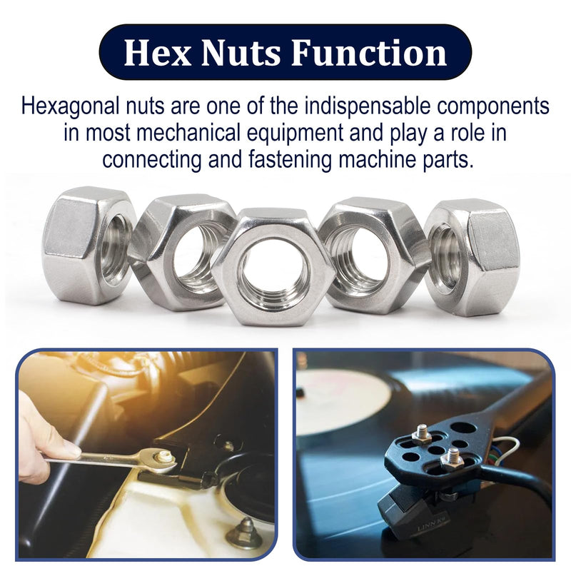 ZQZ 3/8"-16 Hex Nuts,60 Pack 304 (A2-70) Stainless Steel Hardware Nuts,Standard Inch Coarse Thread Nuts 3/8"-16;60 PCS