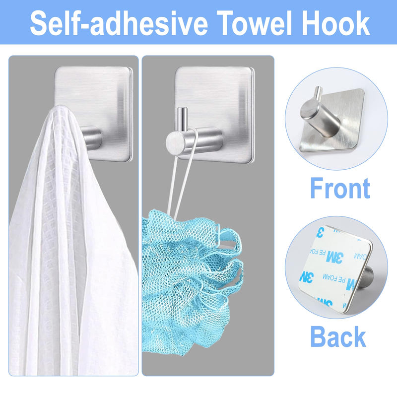 3 Pcs Bathroom Hardware Set, Includes 17 to 30 in Adjustable Bathroom Towel Bar/Towel Rack 304 Stainless Steel Wall Mount, 2 Pcs Adhesive Towel Hooks for Kitchen or Bathroom