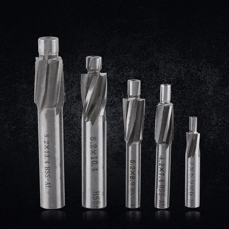5pcs Counterbore Drill Bits Set, 4 Flutes Straight End Mill Cutter HSS Countersink Slot End Mill Cutter M3-M8 for Copper Aluminum Cast Iron