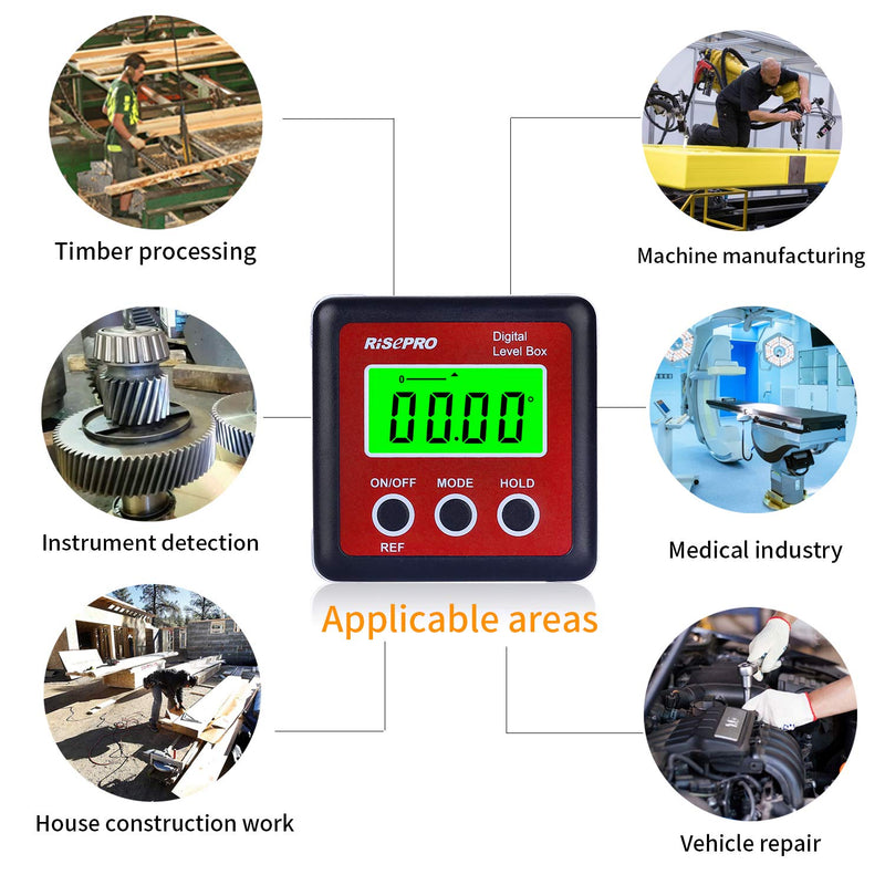 Digital Level Box Angle Gauge Protractor Inclinometer Bevel Box with Magnet Base & Large LCD Backlight, Calculating for Carpentry, Building, Masonry, Automobile Red