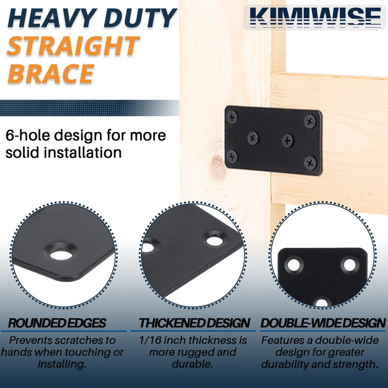 6 Pcs Flat Mending Plate, 1.9''x3.9'' Black Stainless Steel Metal Flat Straight Brace Bracket, Fixing Brace Joining Plates for Furniture, Wood, Shelves, Cabinet with 2 Different Lengths of Screws 6pcs-50x100mm/1.97x3.94''