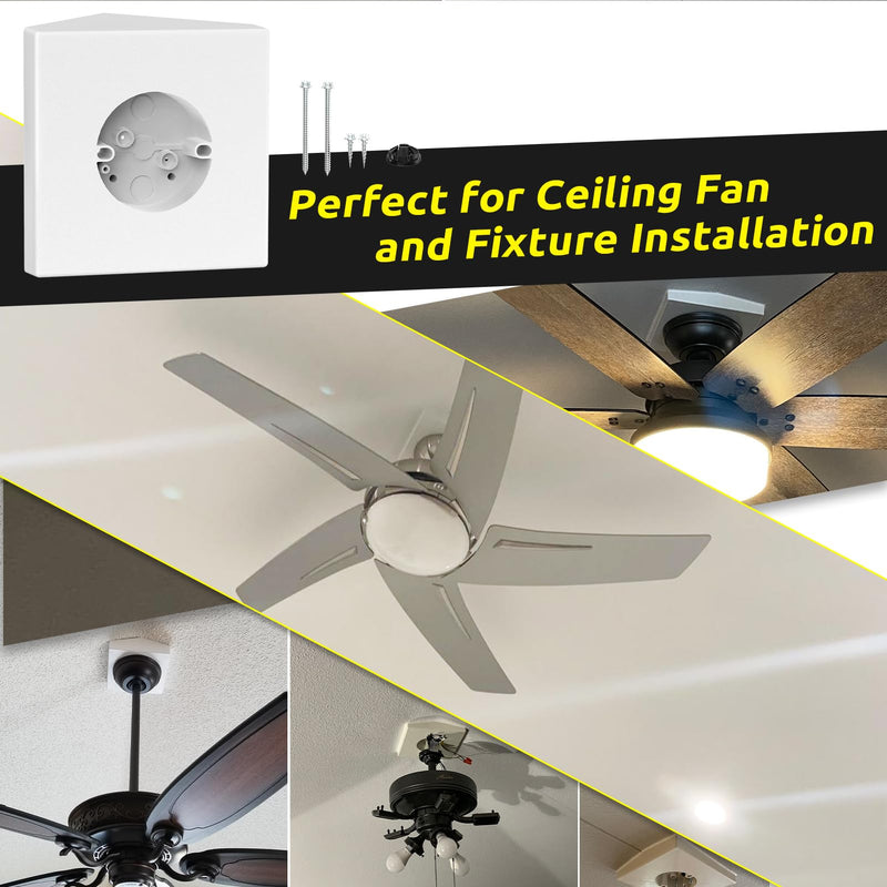 Fan Mounting Box, Ceiling Fan Mounting Bracket, Ceiling Fan Mounting Box, Ceiling Fan Mounting Kit, Fan Mounting Bracket, Fits cathedral Ceiling Angles of 80° or Up, White,1-Pack 1