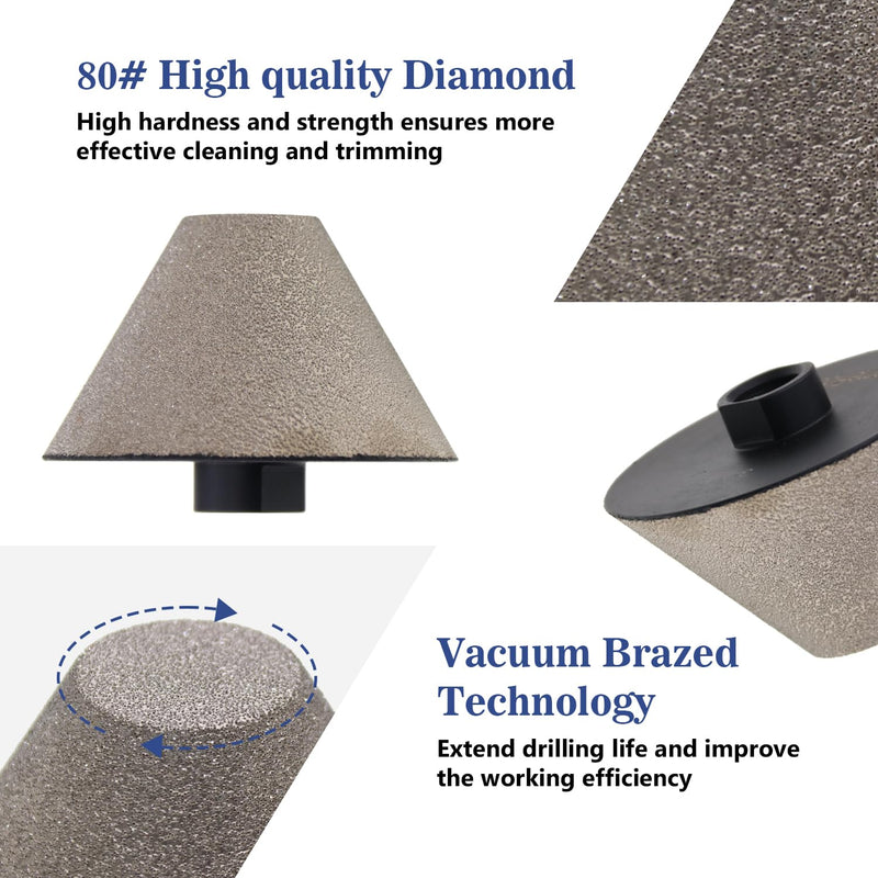 Diamond Beveling Chamfer Bits, 3-1/4” Diamond Countersink Bit with 5/8”-11 Thread for Enlarging Shaping Trimming Cleaning Existing Holes of Porcelain Granite Marble Ceramic (82mm) 3-1/4”(82mm)