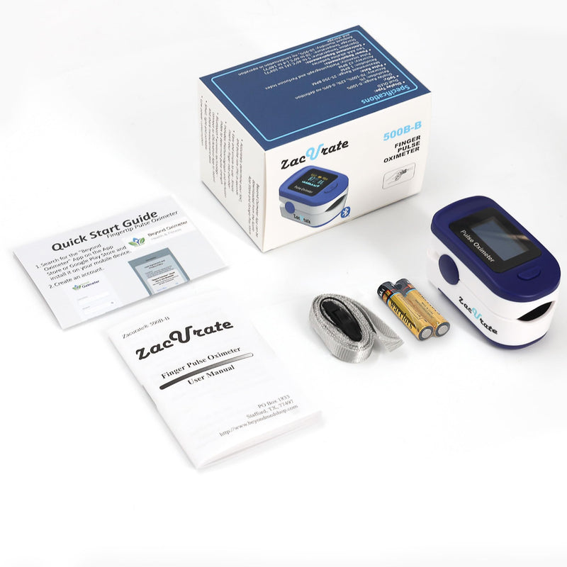 Zacurate 500B-B Wireless Bluetooth Fingertip Pulse Oximeter, Blood Oxygen Monitor with Free App, SpO2, Plethysmograph, and Perfusion Index Finger Oxygen Sensor Blue