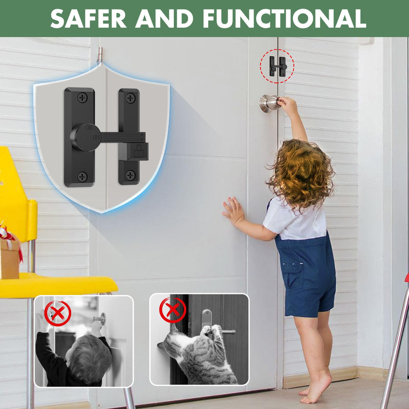 Barn Door Lock Latch, 90/180 Degree Flip Sliding Door Latch for Garage, Bedroom, Cabinet, Sturdy Zinc Alloy Security 90 Degree Lock (Black-2 Pcs) Black-2 pcs