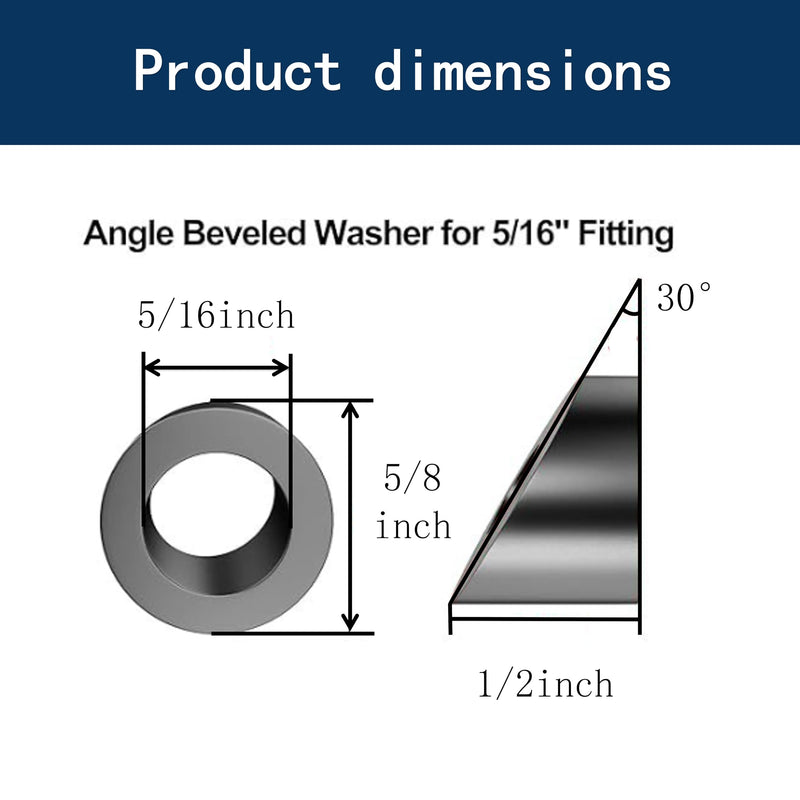 20-Pack 5/16" ID Black T316 Stainless Beveled Washers for Cable Railing | 30° angle, marine-grade T316 stainless steel, 5/16" ID, for 1/8" & 3/16" cable railing, fits wood/metal posts, 20-pack