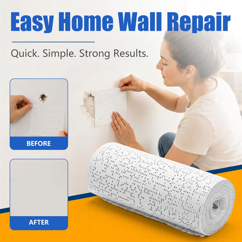 8 in X 15 ft Wall Repair Patch Roll, Wet-Activated Drywall Fabric 8 in X 15 ft