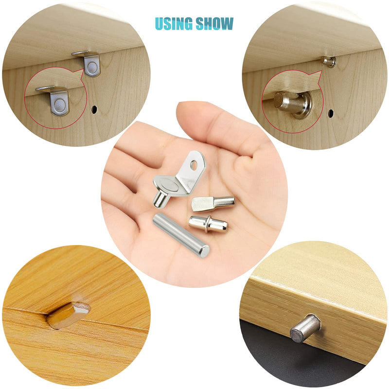 104Pcs Shelf Pins Kit,4 Styles Nickel Plated Shelf Support Pegs,Bookshelf Pegs for Shelves,Cabinet Shelf Bracket Pegs Shelf Pins Holders for Kitchen Furniture & Closet ( 5mm & 1/4inch ) 4 Style-Silver-104 Pcs