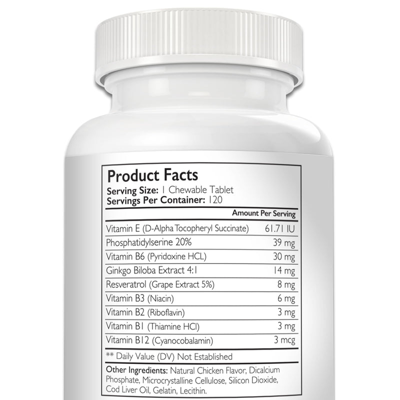 Cognitive Support for Dogs, Promotes Dog Brain Health, Mental Support Supplement for Cognitive Difficulties, 120 Chewable Tablets