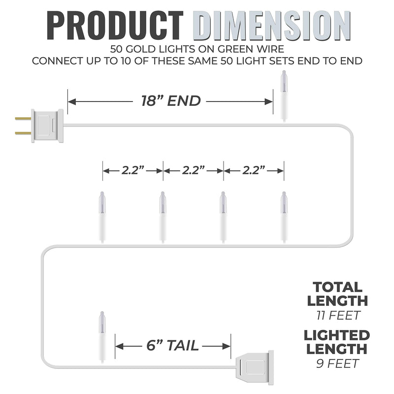 612 Vermont 50 Clear Christmas Lights on White Wire, UL Approved for Indoor/Outdoor Use, 9 Foot of Lighted Length, 11 Foot of Total Length 1 50 Light